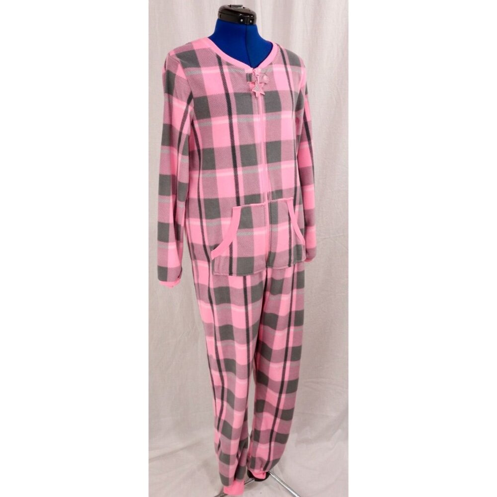 Secret Treasures Pink Gray Plaid Fleece Pajamas Size Medium 8 10 VTG Footless 1 - Picture 8 of 11
